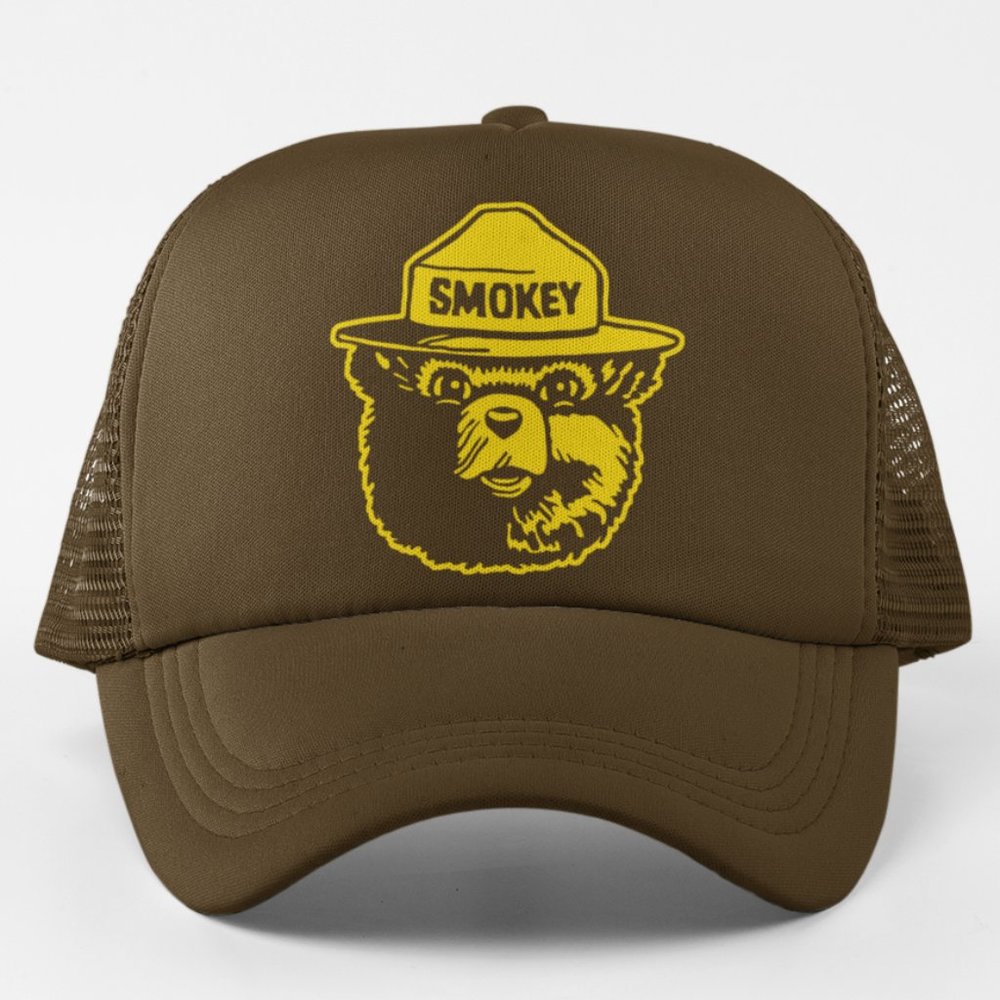 NEW Smokey the Bear Head Face Foam Trucker Mesh Snapback Hat BROWN